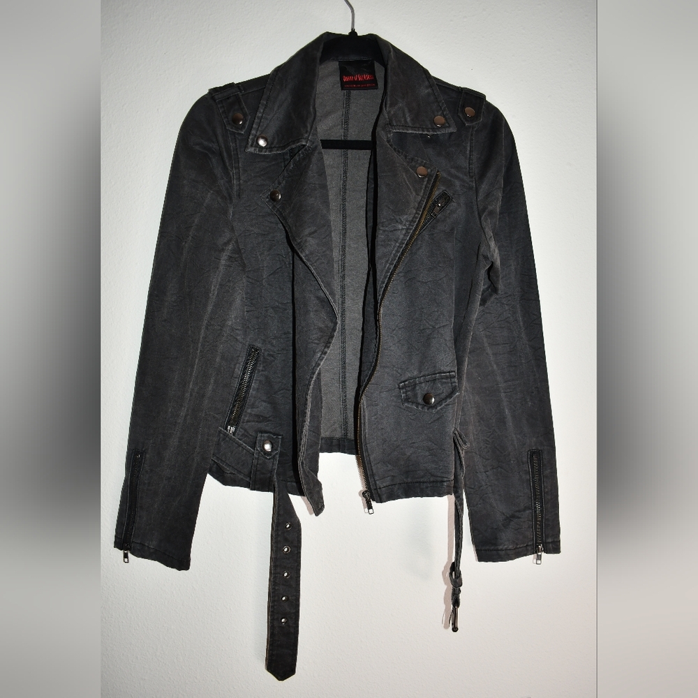 Queen Of Darkness Dark Gray Faux Leather Jacket 100% Cotton